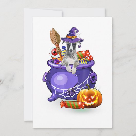 Whippet Dog with witch hat Candy Pumpkin Halloween シーズンカード (正面)