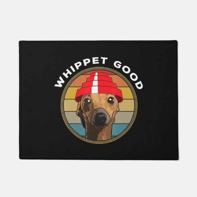 Whippet Good おもしろい 80s Music Dogデザイン ドアマット (正面)