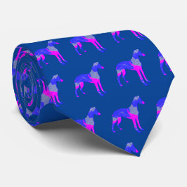 Whippet/ Italian Greyhound Dog Silhouette P&B Blue ネクタイ