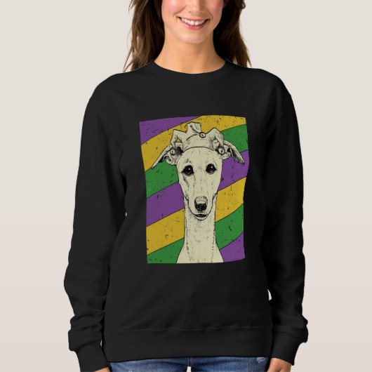 Whippet Jester Mardi Gras Dog Mom or Dad スウェットシャツ (正面)