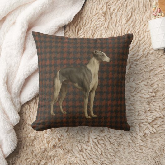 Whippet throw cushion. Whippet on tweed/tartan クッション (ブランケット)