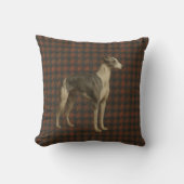 Whippet throw cushion. Whippet on tweed/tartan クッション (正面)