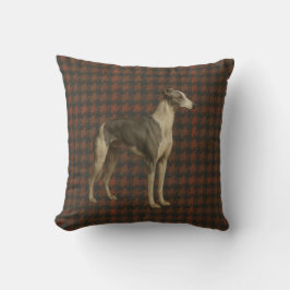 Whippet throw cushion. Whippet on tweed/tartan クッション