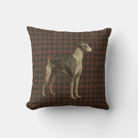 Whippet throw cushion. Whippet on tweed/tartan クッション (正面)