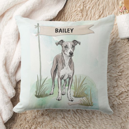 Whippet Watercolor Personalized Dog クッション (ブランケット)