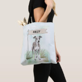 Whippet Watercolor Personalized Dog トートバッグ (クローズアップ)