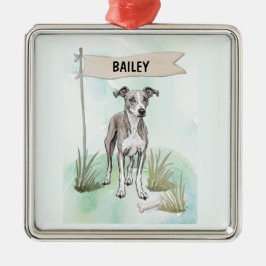 Whippet Watercolor Personalized Dog メタルオーナメント