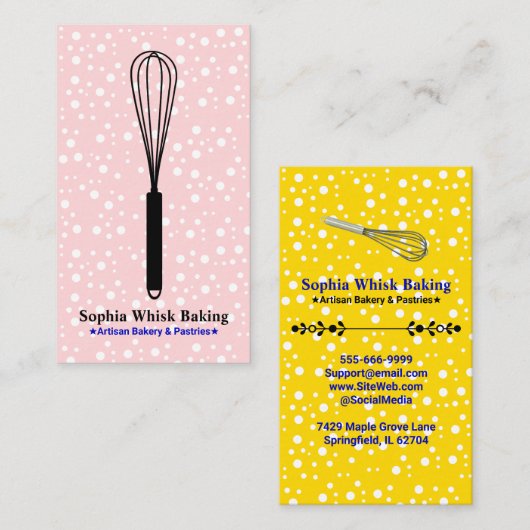 Whisk it Chef (Bakery & Caterer) Blush Pink & Gold 名刺 (正面/裏面)