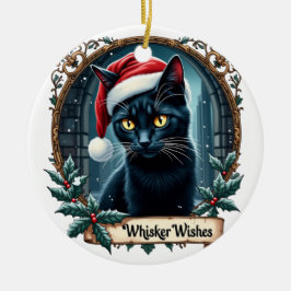 Whisker Wishes - Black Cat Christmas Art Ornament セラミックオーナメント