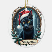 Whisker Wishes - Black Cat Christmas Art Ornament  セラミックオーナメント (左)