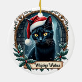 Whisker Wishes - Black Cat Christmas Art Ornament  セラミックオーナメント (裏面)