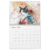 Whiskered Elegance – Geisha Cats in Bloom カレンダー (2月 2026)