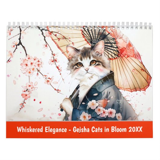 Whiskered Elegance – Geisha Cats in Bloom カレンダー (カバー)
