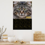 Whiskered Gaze: 2026 Tabby Calendar ポスター (キッチン)