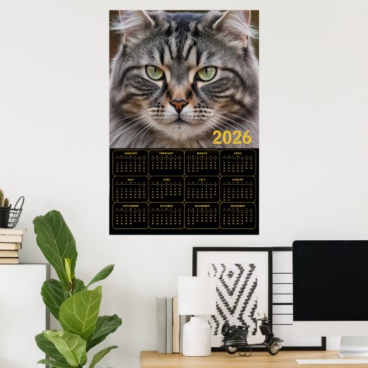 Whiskered Gaze: 2026 Tabby Calendar ポスター (ホームオフィス)