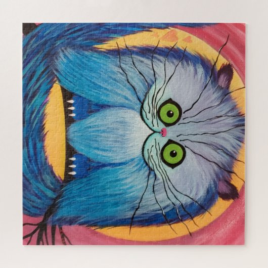 Whiskered Wonder – Bright Blue Fantasy Cat ジグソーパズル (横)