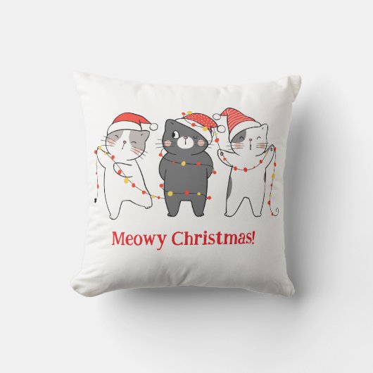 Whiskered Wonderland “Meowy Christmas” Cat Pillow  クッション (正面)