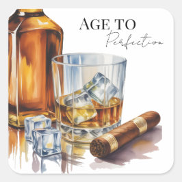 Whiskey And Cigar Men’s Birthday Party スクエアシール