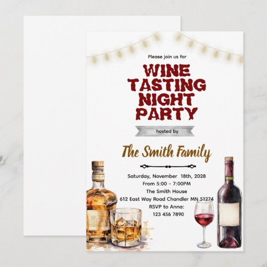 Whiskey and Wine party invitation  招待状 (正面/裏面)