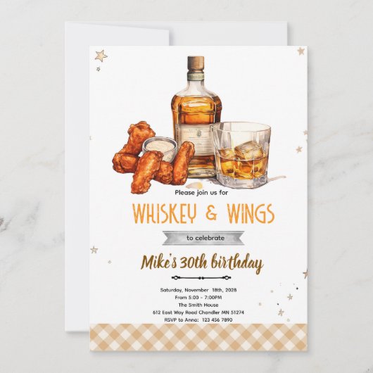 Whiskey and Wings party Invitation 招待状 (正面)