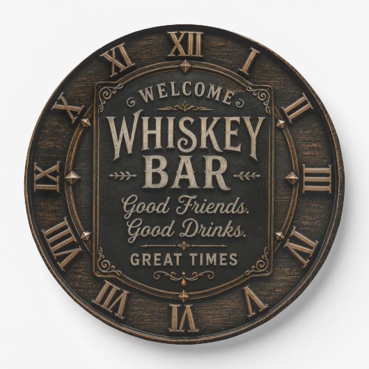 Whiskey Bar Rustic Home Bar ペーパープレート (正面)