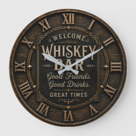 Whiskey Bar Rustic Home Bar ラージ壁時計