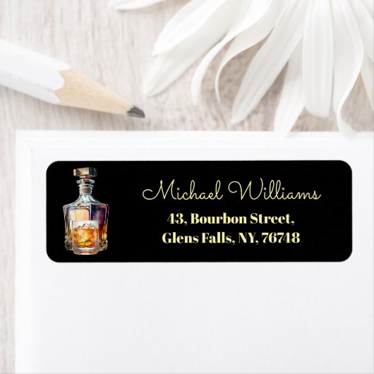 Whiskey Bottle Glass Return Address ラベル (インサイチュ)