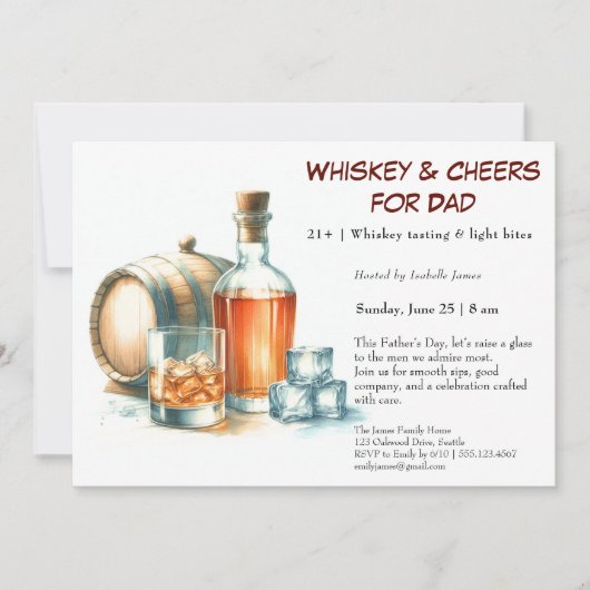 Whiskey & Cheers – 編集可能な父の日 招待状 (正面)