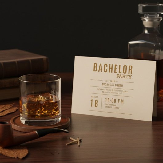 Whiskey & Cigar Groom Bachelor Party Invite 招待状