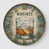 Whiskey Glass Bar Decor ラージ壁時計 (正面)