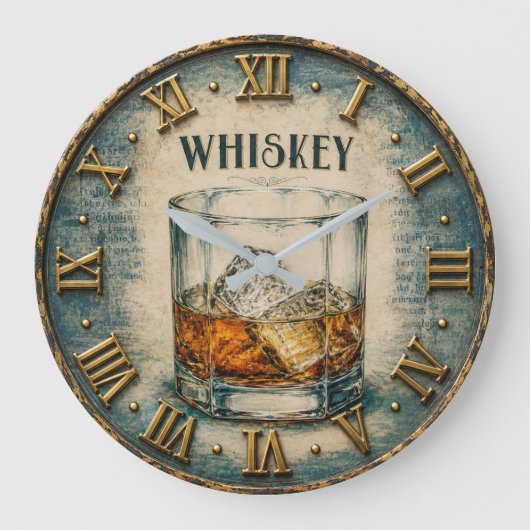 Whiskey Glass Bar Decor ラージ壁時計 (正面)