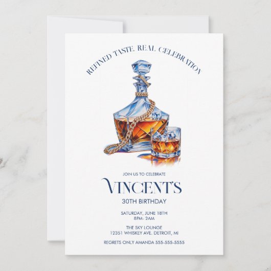 Whiskey & Gold Cuban-Link Chain Men’s Birthday 招待状 (正面)