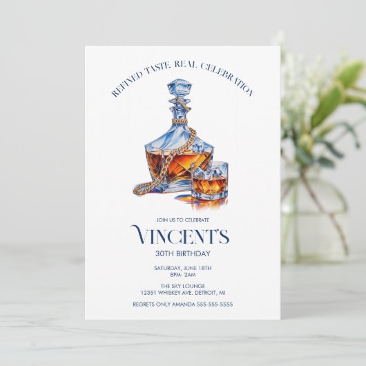 Whiskey & Gold Cuban-Link Chain Men’s Birthday 招待状 (スタンド正面)