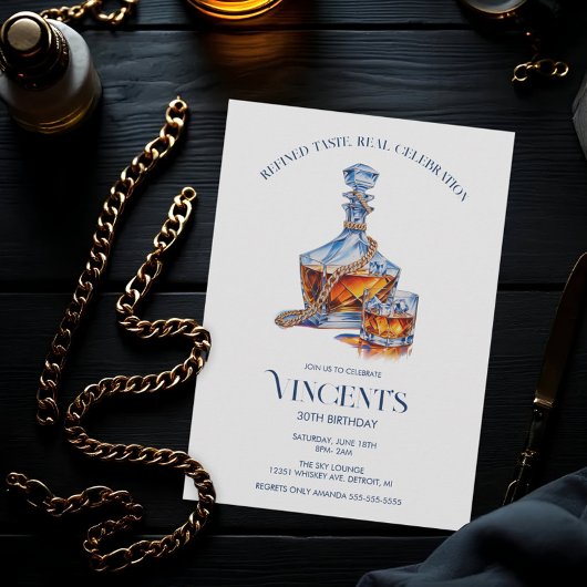 Whiskey & Gold Cuban-Link Chain Men’s Birthday 招待状