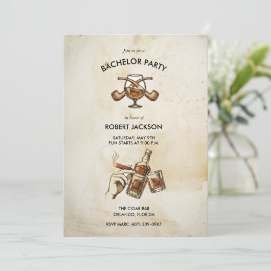 Whiskey Night Groom Bachelor Party Invite 招待状 (スタンド正面)