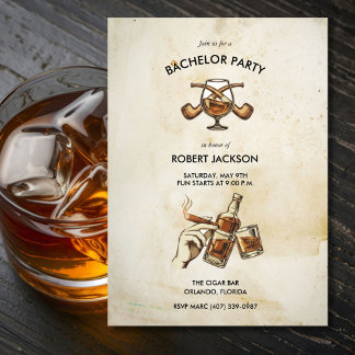 Whiskey Night Groom Bachelor Party Invite 招待状