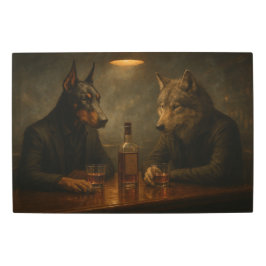 Whiskey Nights – Doberman & Wolf メタルプリント