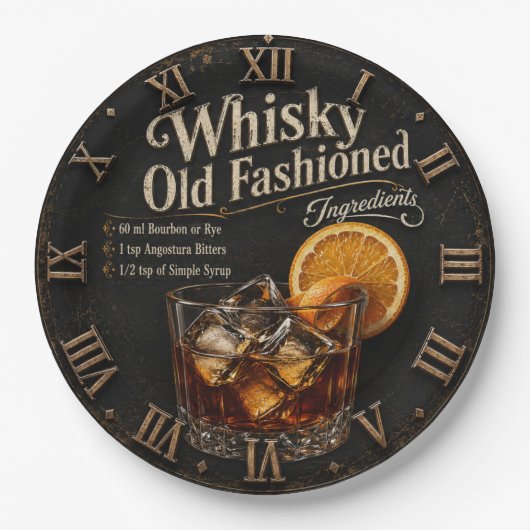 Whiskey Old Fashioned Cocktail Home Bar ペーパープレート (正面)