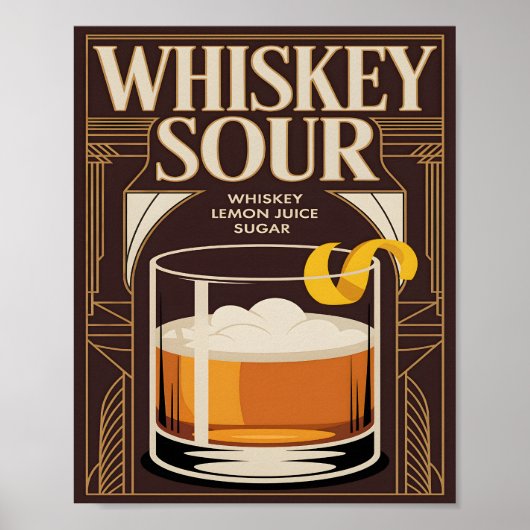 Whiskey Sour Cocktail Vintage Art Deco Bar ポスター (正面)