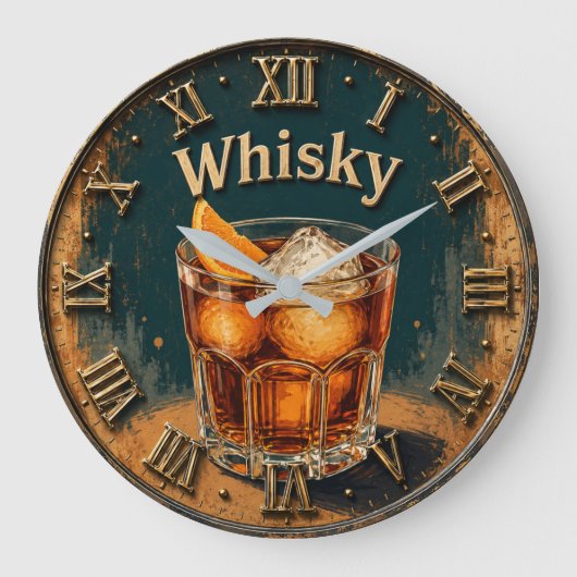 Whisky Glass Bar Decor ラージ壁時計 (正面)