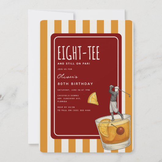 Whisky Golf Themed 80th Birthday 招待状 (正面)