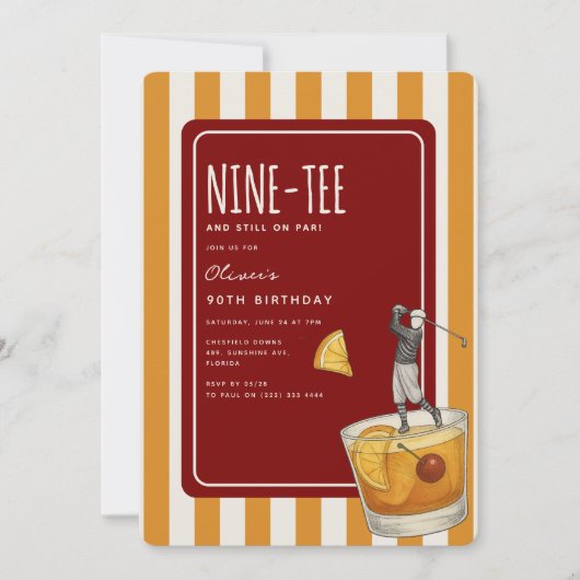 Whisky Golf Themed 90th Birthday 招待状 (正面)