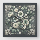Whispered Clover Knotwork Garden スクエア壁時計 (正面)