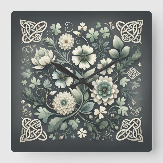 Whispered Clover Knotwork Garden スクエア壁時計 (正面)