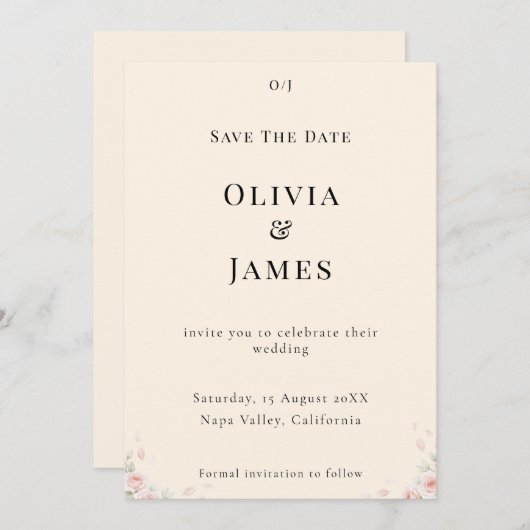 Whispered Petals Elegant Minimalist Save the Date  (正面/裏面)