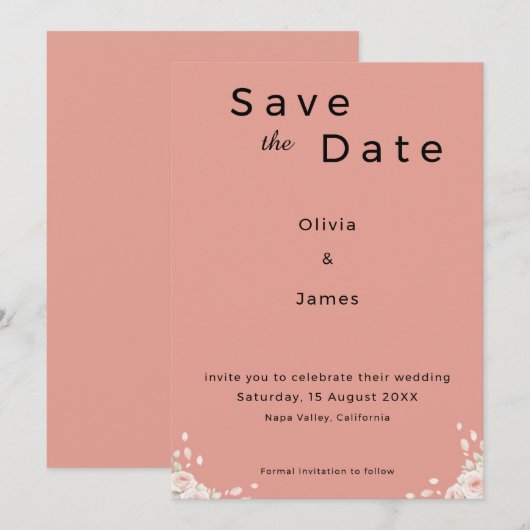 Whispered Petals Elegant Minimalist Save the Date セーブザデート (正面/裏面)