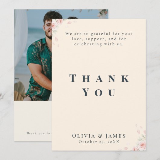 Whispered Petals Minimalist Elegant  サンキューカード (正面/裏面)