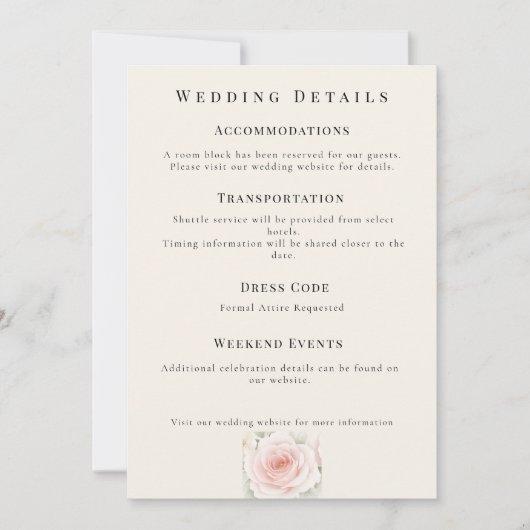 Whispered Petals Minimalist Wedding Details Card 招待状 (正面)