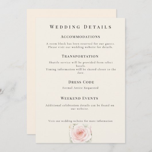 Whispered Petals Minimalist Wedding Details Card 招待状 (正面/裏面)
