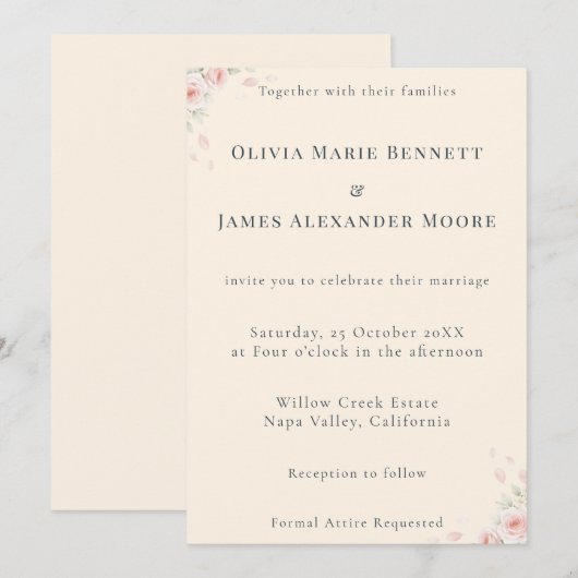 Whispered Petals Minimalist Wedding Invitation サンキューカード (正面/裏面)